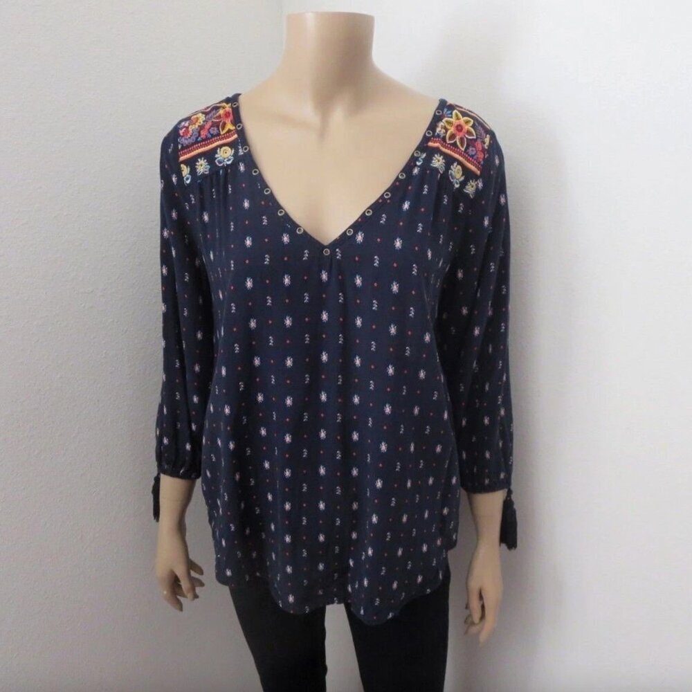 Hollister V-Neck Peasant Top Womens Size Medium Lace Up Back